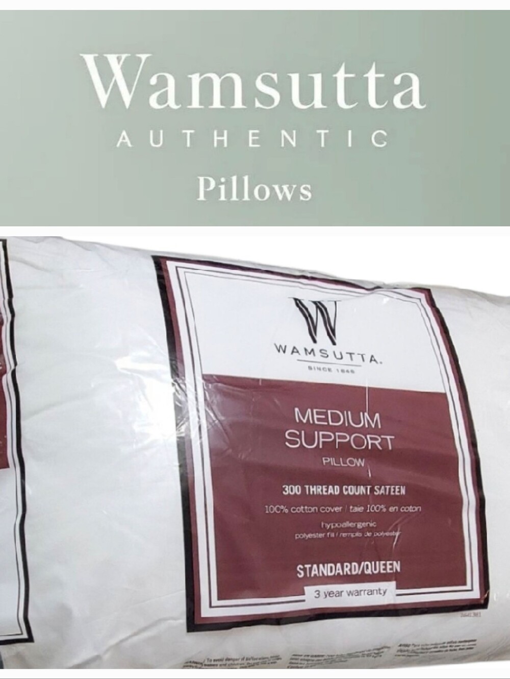 New Authentic Wamsutta Medium Support Pillow - Classic White. Standard/Queen
